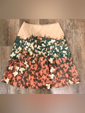 Akris Punto Floral A-Line Skirt in Peach and Coral